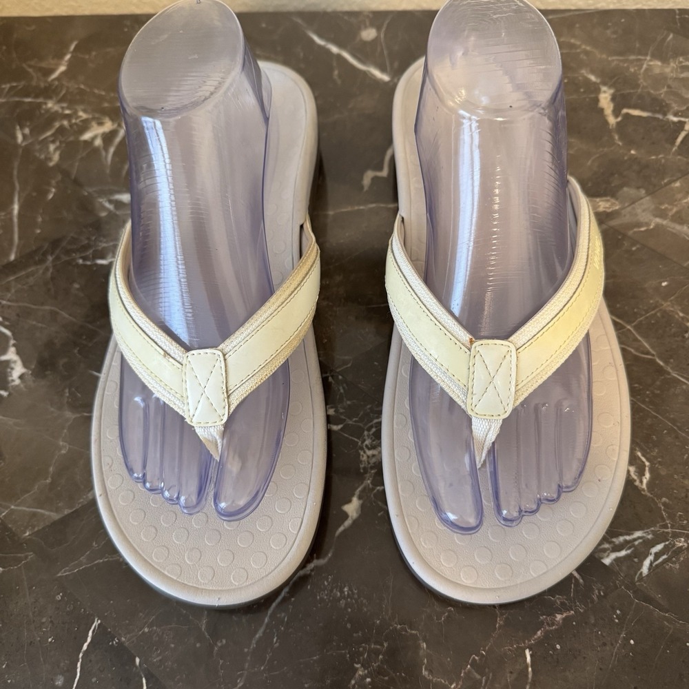 Vionic Women's Tide II flip flop orthotic Sandals cream leather size‎ 10